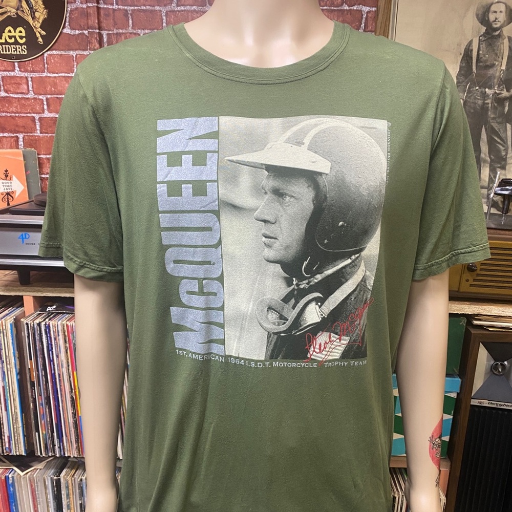 Steve McQueen Johnson Motors green t-shirt size XL